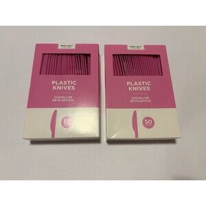 100 Hot Pink Amscan Premium Heavy Duty Reusable Dishwasher Safe Plastic Knives